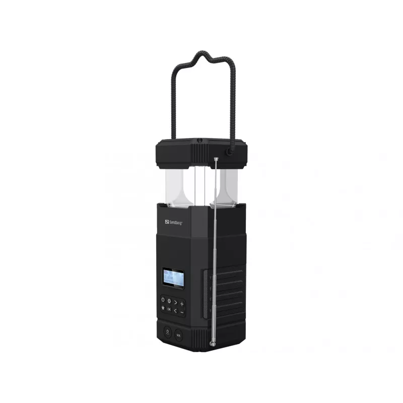 Sandberg Survivor Lantern All-in1 10000, maitinamas baterijomis stovyklavimo žibintuvėlis, juoda, IPX5, LED, USB C, baterija