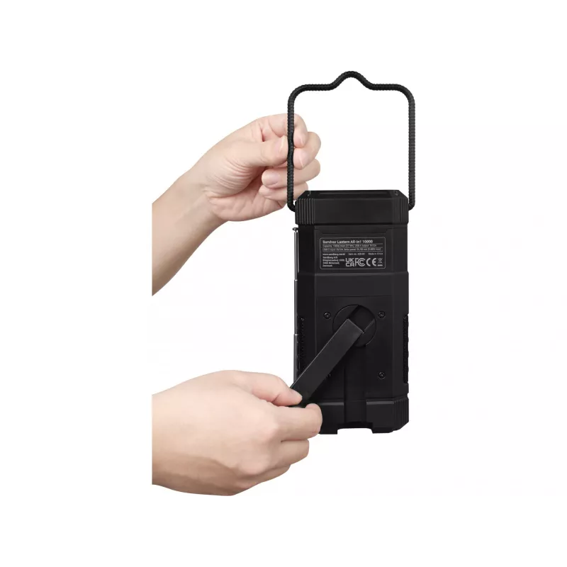 Sandberg Survivor Lantern All-in1 10000, maitinamas baterijomis stovyklavimo žibintuvėlis, juoda, IPX5, LED, USB C, baterija