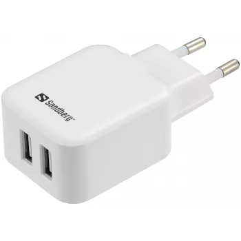 Sandberg AC Charger Dual USB 2.4+1A EU, vidinis, kintamoji srovė, USB, 5 V, juoda, balta