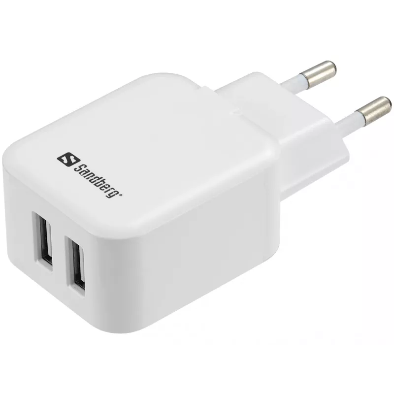 Sandberg AC Charger Dual USB 2.4+1A EU, vidinis, kintamoji srovė, USB, 5 V, juoda, balta
