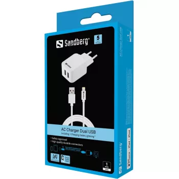 Sandberg AC Charger EU Lightning 2.4A, vidaus, AC, 5 V, baltas