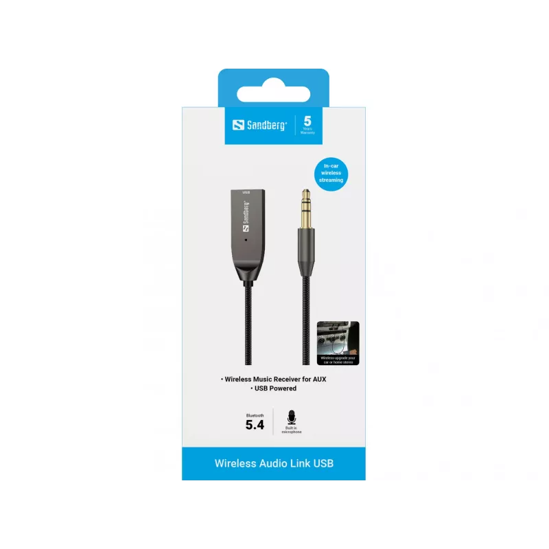 Sandberg Wireless Audio Link USB, USB, A2DP, AVRCP, HFP, 10 m, juoda, dokas, 5 V