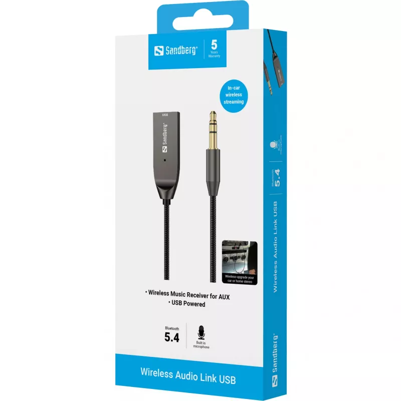 Sandberg Wireless Audio Link USB, USB, A2DP, AVRCP, HFP, 10 m, juoda, dokas, 5 V