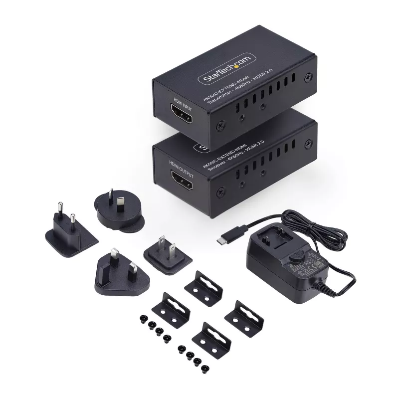 StarTech.com HDMI ilgintuvas per CAT5e/CAT6, 4K 60Hz, iki 60 m, siųstuvo ir imtuvo rinkinys, maitinimas per kabelį, kompaktiška forma