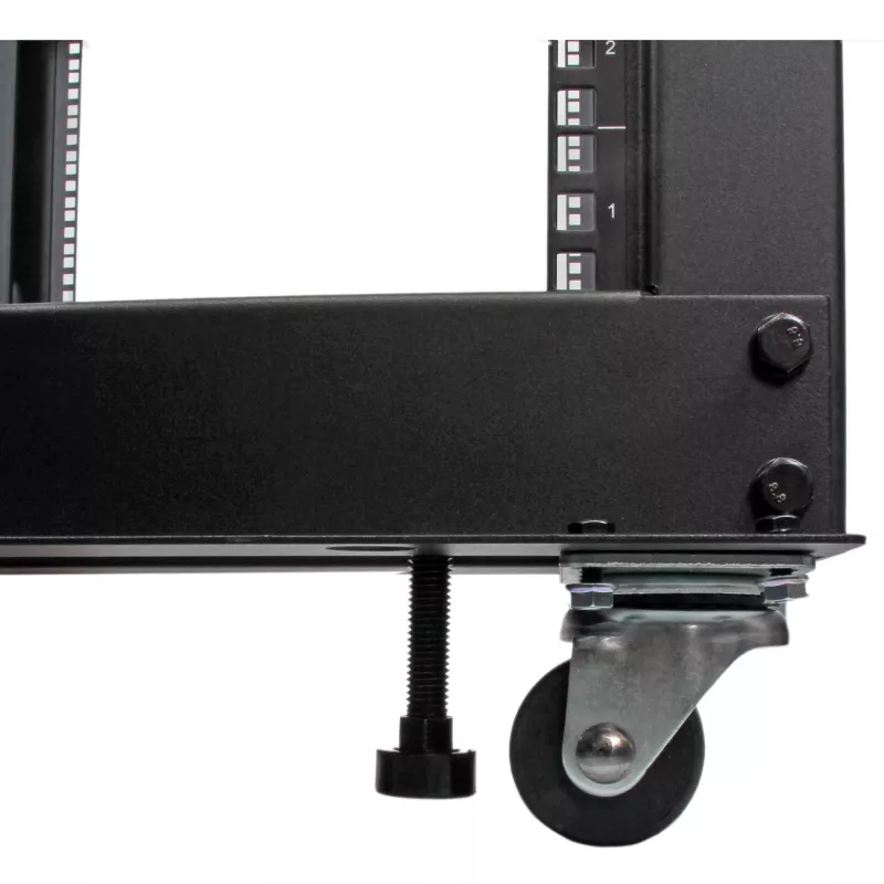 StarTech.com 4-Post 12U Mobile Open Frame Server Rack, Four Post 19 inch Network Rack with Wheels, Rolling Rack with Adjustable Depth for Computer/AV/Data/IT Equipment - Casters, Leveling Feet or Floor Mounting