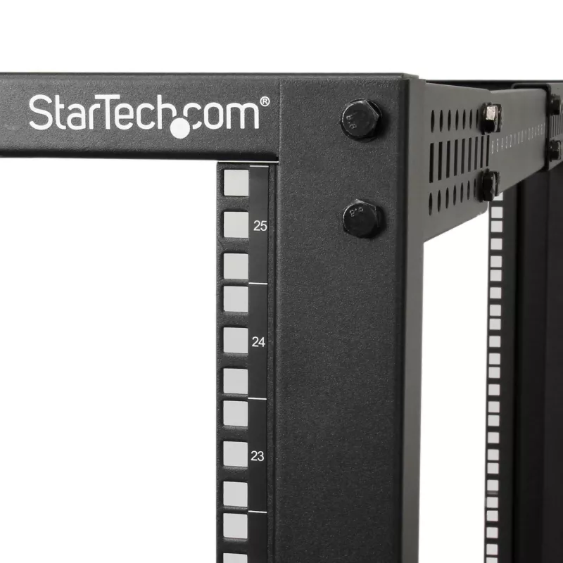 StarTech.com 4-Post 25U mobilus atviro rėmo serverių stovas, keturių stulpų 19 colių tinklo stovas su ratukais, riedantis stovas su reguliuojamo gylio tvirtinimu kompiuterinei/AV/duomenų/IT įrangai - ratukai, išlyginamosios kojelės arba tvirtinimas prie grindų