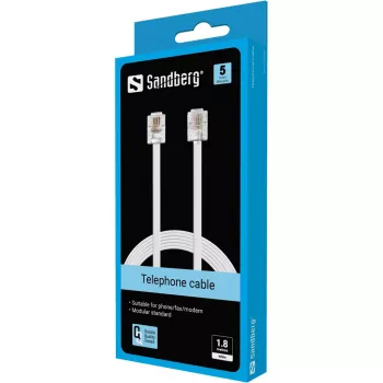 Sandberg Telephone RJ11-RJ11 1,8 m, 1,8 m, RJ11, RJ11, Kištukas, Kištukas, Balta