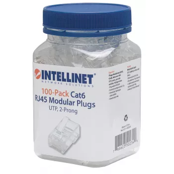 Intellinet RJ45 moduliniai kištukai, Cat6, UTP, 2 kontaktų, laidytajam kabeliui, 15 µ auksuoti kontaktai, 100 vnt. pakuotė