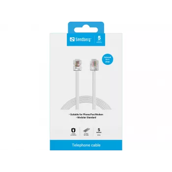 Sandberg Telephone RJ11-RJ11 5 m, 5 m, RJ11, RJ11, kištukas, kištukas, balta