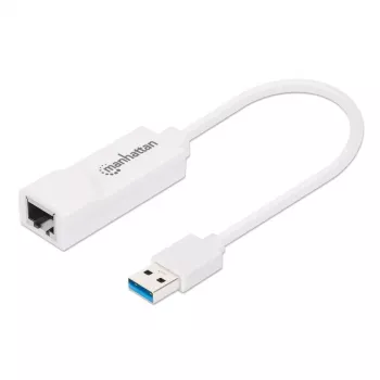 Manhattan USB-A gigabito tinklo adapteris, baltas, 10/100/1000 Mbps tinklas, USB 3.0, Ethernet, RJ45, trejų metų garantija, ekvivalentas USB31000SW