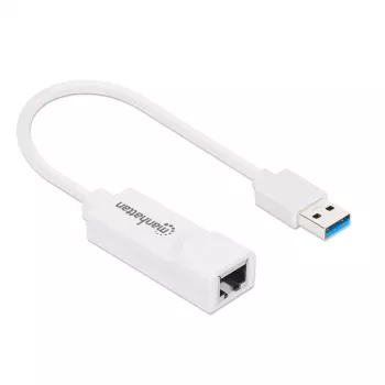 Manhattan USB-A gigabito tinklo adapteris, baltas, 10/100/1000 Mbps tinklas, USB 3.0, Ethernet, RJ45, trejų metų garantija, ekvivalentas USB31000SW