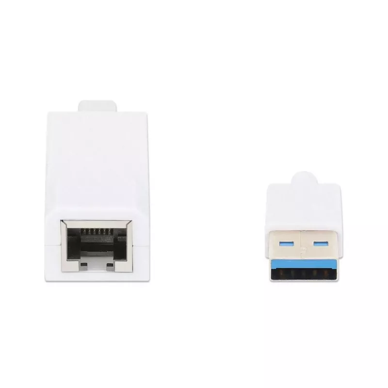 Manhattan USB-A gigabito tinklo adapteris, baltas, 10/100/1000 Mbps tinklas, USB 3.0, Ethernet, RJ45, trejų metų garantija, ekvivalentas USB31000SW