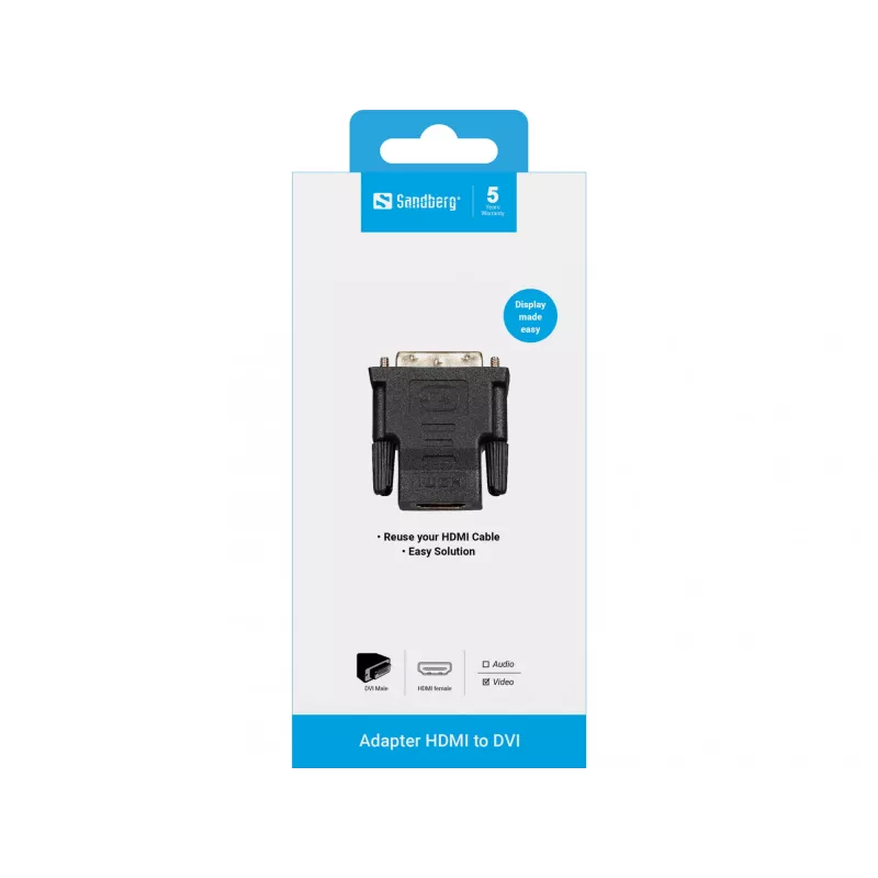 Sandberg Adapter DVI-M - HDMI-F, DVI, HDMI, Juoda