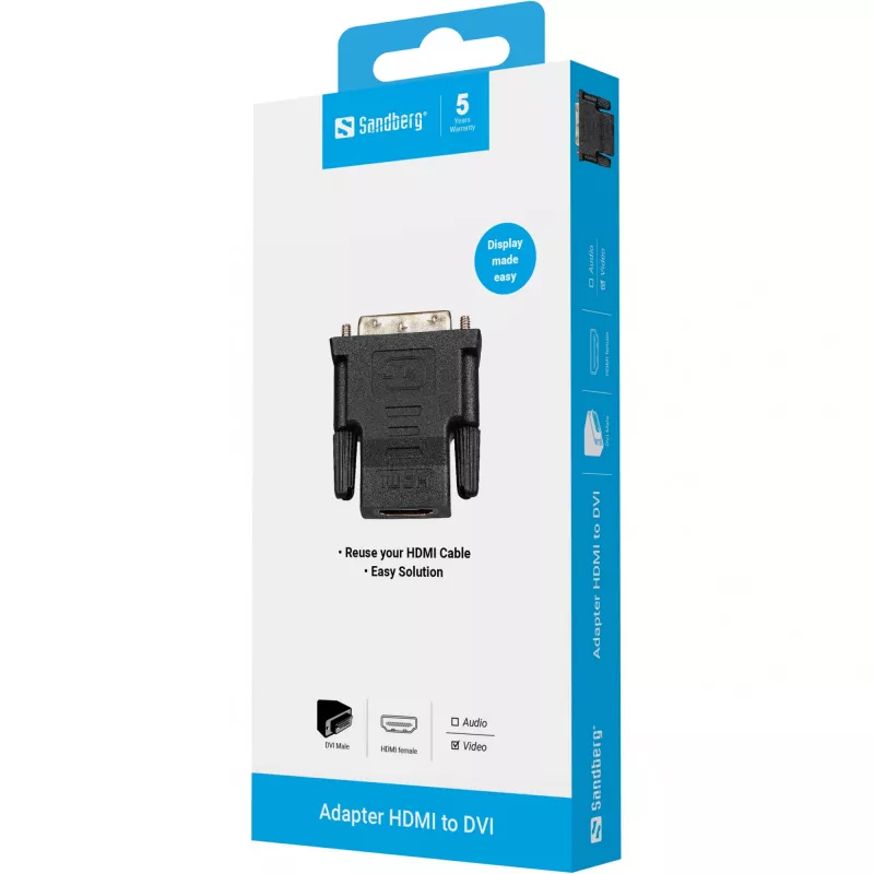 Sandberg Adapter DVI-M - HDMI-F, DVI, HDMI, Juoda