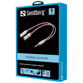 Sandberg ausinių keitiklis Dual-Single, 3,5 mm TRS, kištukas, lizdas, balta