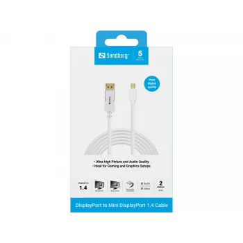 Sandberg DP-MiniDP 1.4 8K60Hz 2m, 2 m, DisplayPort, Mini DisplayPort, Kištukas, Kištukas, 7680 x 4320 pikselių