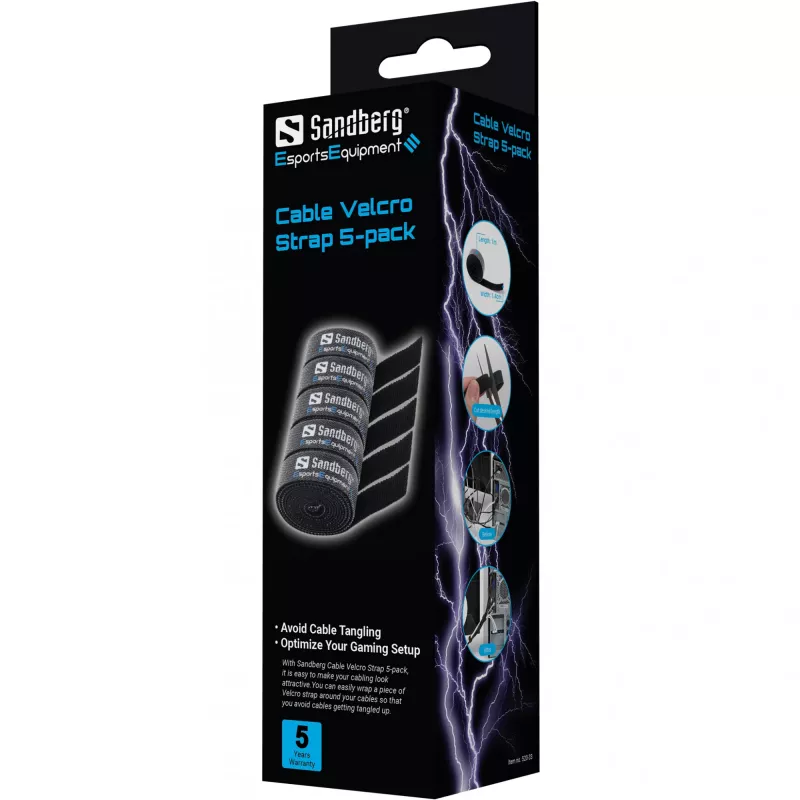 Sandberg kabelis Velcro Strap 5-pack, užsegamas kabelių raištis, juoda, 1000 mm, 73 g, 50 mm, 50 mm