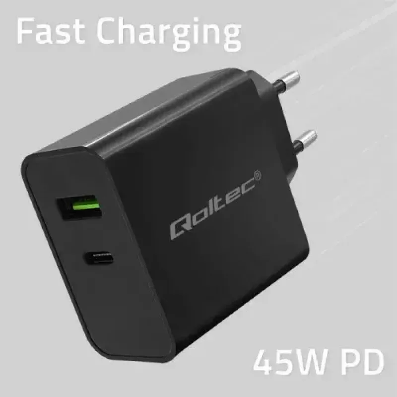 Įkroviklis Qoltec 52378 Vidinis AC Greitasis Įkrovimas 3A USB Type-C Juodas