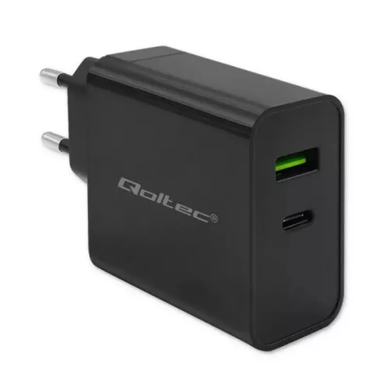 Įkroviklis Qoltec 52378 Vidinis AC Greitasis Įkrovimas 3A USB Type-C Juodas