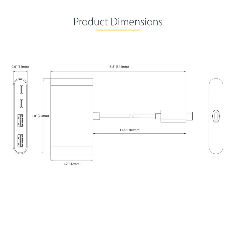 StarTech.com 4 prievadų USB-C šakotuvas su 100 W galios tiekimo pralaidumu – 2x USB-A + 2x USB-C – USB 3.0 5 Gbps – 1 pėdos (30 cm) ilgio laidas – nešiojamasis USB Type-C į USB-A/C šakotuvas