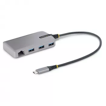 StarTech.com 3 prievadų USB-C šakotuvas su Ethernet – 3x USB-A prievadai, Gigabit Ethernet RJ45, USB 3.0 5 Gbps, maitinamas per magistralę, 1 pėdos/30 cm ilgio laidas – nešiojamasis nešiojamojo kompiuterio USB Type-C šakotuvo adapteris su GbE