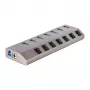 7 prievadų USB 3.2 Gen 1 (5 Gbps) šakotuvas | Individualūs prievadų įjungimo/išjungimo jungikliai | 1 m USB-C ir USB-A prijungimo laidai