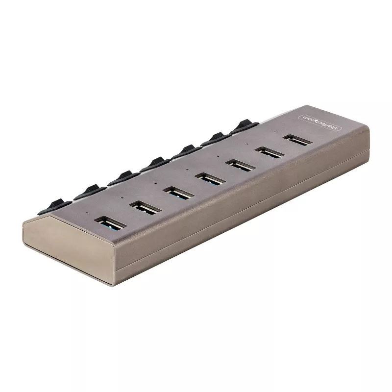 7 prievadų USB 3.2 Gen 1 (5 Gbps) šakotuvas | Individualūs prievadų įjungimo/išjungimo jungikliai | 1 m USB-C ir USB-A prijungimo laidai