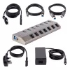 7 prievadų USB 3.2 Gen 1 (5 Gbps) šakotuvas | Individualūs prievadų įjungimo/išjungimo jungikliai | 1 m USB-C ir USB-A prijungimo laidai