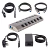 7 prievadų USB 3.2 Gen 1 (5 Gbps) šakotuvas | Individualūs prievadų įjungimo/išjungimo jungikliai | 1 m USB-C ir USB-A prijungimo laidai