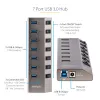 7 prievadų USB 3.2 Gen 1 (5 Gbps) šakotuvas | Individualūs prievadų įjungimo/išjungimo jungikliai | 1 m USB-C ir USB-A prijungimo laidai