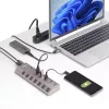 7 prievadų USB 3.2 Gen 1 (5 Gbps) šakotuvas | Individualūs prievadų įjungimo/išjungimo jungikliai | 1 m USB-C ir USB-A prijungimo laidai