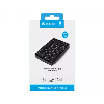 Sandberg Wireless Numeric Keypad 2, RF Wireless, 18, Laptop/PC, Juoda