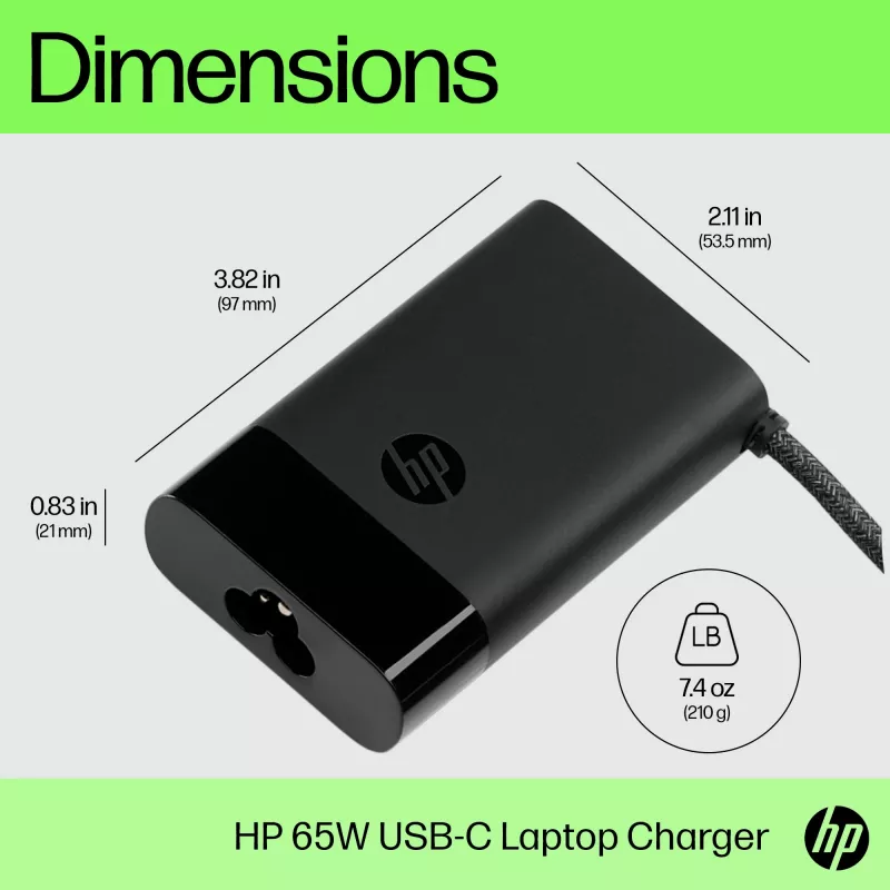 HP USB-C 65W nešiojamojo kompiuterio įkroviklis, Nešiojamasis kompiuteris, Vidaus, 90 V, 47 - 63 Hz, 65 W, 5 - 20 V
