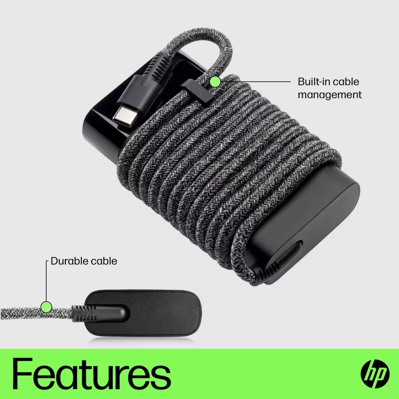 HP USB-C 65W nešiojamojo kompiuterio įkroviklis, Nešiojamasis kompiuteris, Vidaus, 90 V, 47 - 63 Hz, 65 W, 5 - 20 V