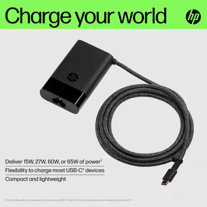 HP USB-C 65W nešiojamojo kompiuterio įkroviklis, Nešiojamasis kompiuteris, Vidaus, 90 V, 47 - 63 Hz, 65 W, 5 - 20 V
