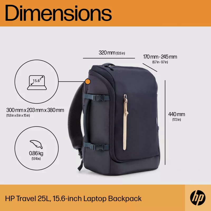 HP Travel 25 litrų 15.6 Iron Pilka nešiojamojo kompiuterio kuprinė, Kuprinė, 39,6 cm (15,6 colio), 860 g