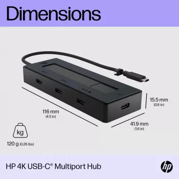 HP 4K USB-C Multifunkcinis koncentratorius, USB Type-C, USB 3.2 Gen 2 (3.1 Gen 2) Type-C, 10000 Mbit/s, juodas, 4K Ultra HD, Kinija