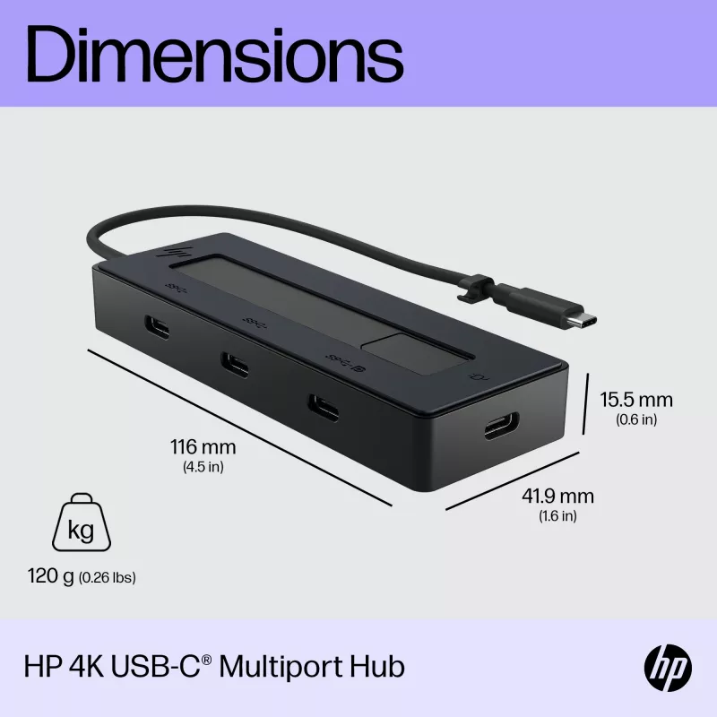 HP 4K USB-C Multifunkcinis koncentratorius, USB Type-C, USB 3.2 Gen 2 (3.1 Gen 2) Type-C, 10000 Mbit/s, juodas, 4K Ultra HD, Kinija