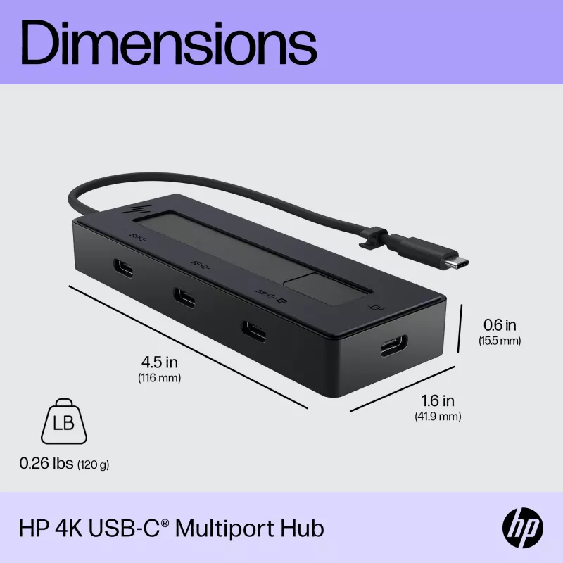 HP 4K USB-C Multifunkcinis koncentratorius, USB Type-C, USB 3.2 Gen 2 (3.1 Gen 2) Type-C, 10000 Mbit/s, juodas, 4K Ultra HD, Kinija