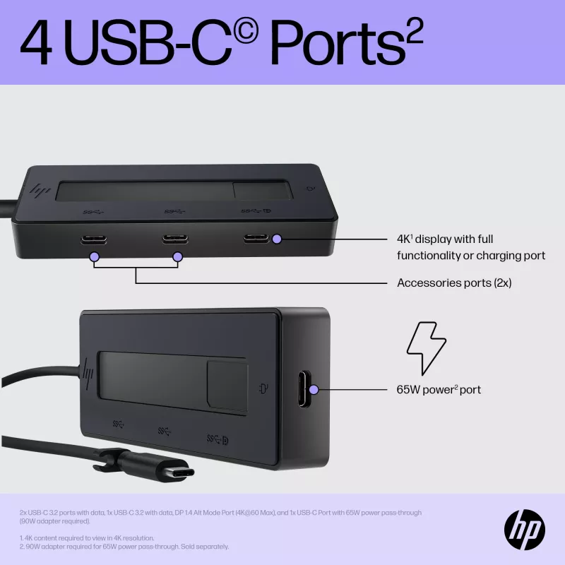 HP 4K USB-C Multifunkcinis koncentratorius, USB Type-C, USB 3.2 Gen 2 (3.1 Gen 2) Type-C, 10000 Mbit/s, juodas, 4K Ultra HD, Kinija