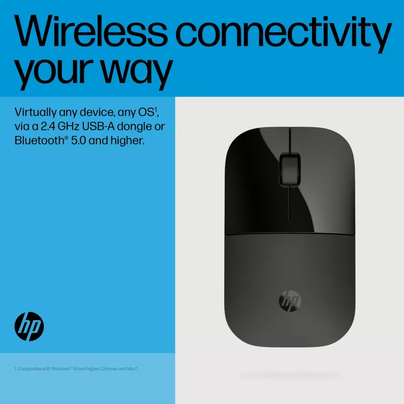 HP Z3700 Dual Juoda pelė, Ambidextrous, RF Wireless, 1600 DPI, Juoda