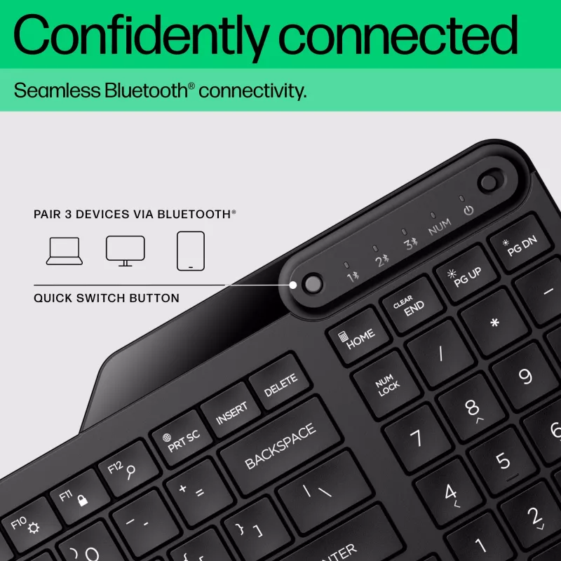 HP 460 kelių įrenginių Bluetooth klaviatūra, viso dydžio (100 %), belaidė, Bluetooth, mechaninė, juoda