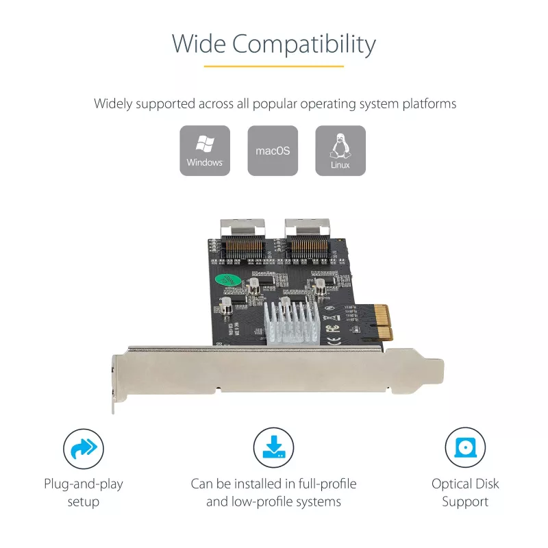 StarTech.com 8 prievadų SATA PCIe kortelė - PCI Express 6Gbps SATA išplėtimo adapterio kortelė su 4 pagrindiniais valdikliais - SATA PCIe valdiklio kortelė - PCI-e x4 Gen 2 į SATA III - SATA HDD/SSD