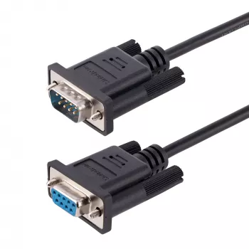 StarTech.com 3 m RS232 serijinis nulinis modemo laidas, kryžminis serijinis laidas su aliuminio-milaro ekranavimu, DB9 serijinis COM prievado laidas, kištukas į lizdą, suderinamas su DTE įrenginiais, juodas, F/M