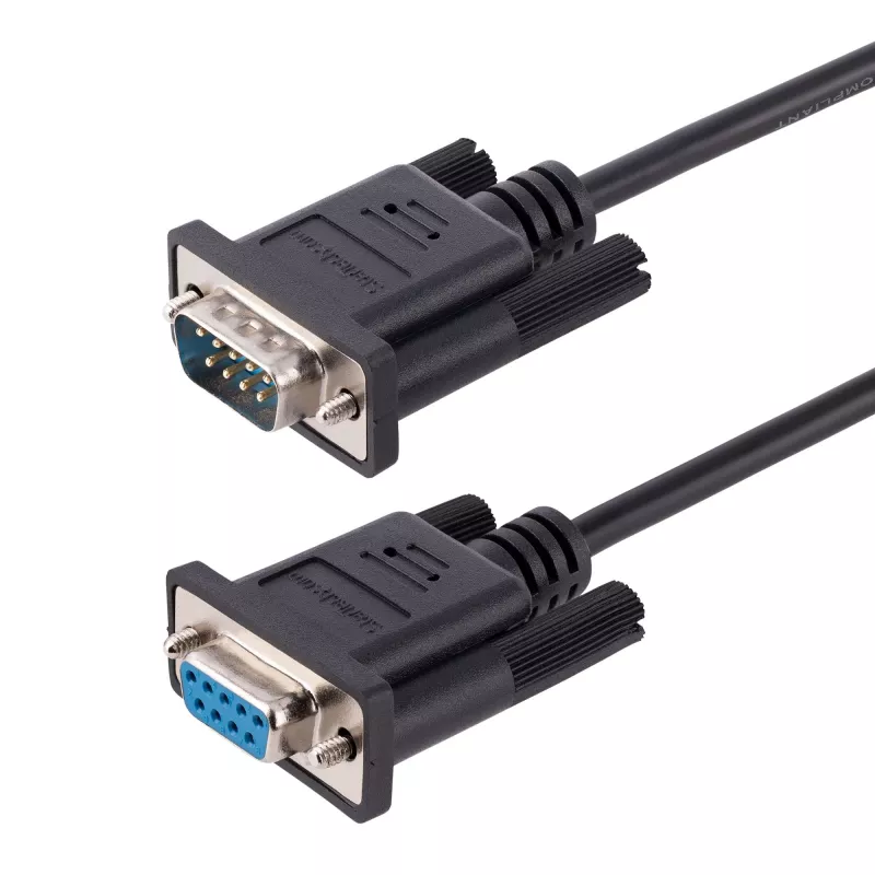 StarTech.com 3 m RS232 serijinis nulinis modemo laidas, kryžminis serijinis laidas su aliuminio-milaro ekranavimu, DB9 serijinis COM prievado laidas, kištukas į lizdą, suderinamas su DTE įrenginiais, juodas, F/M