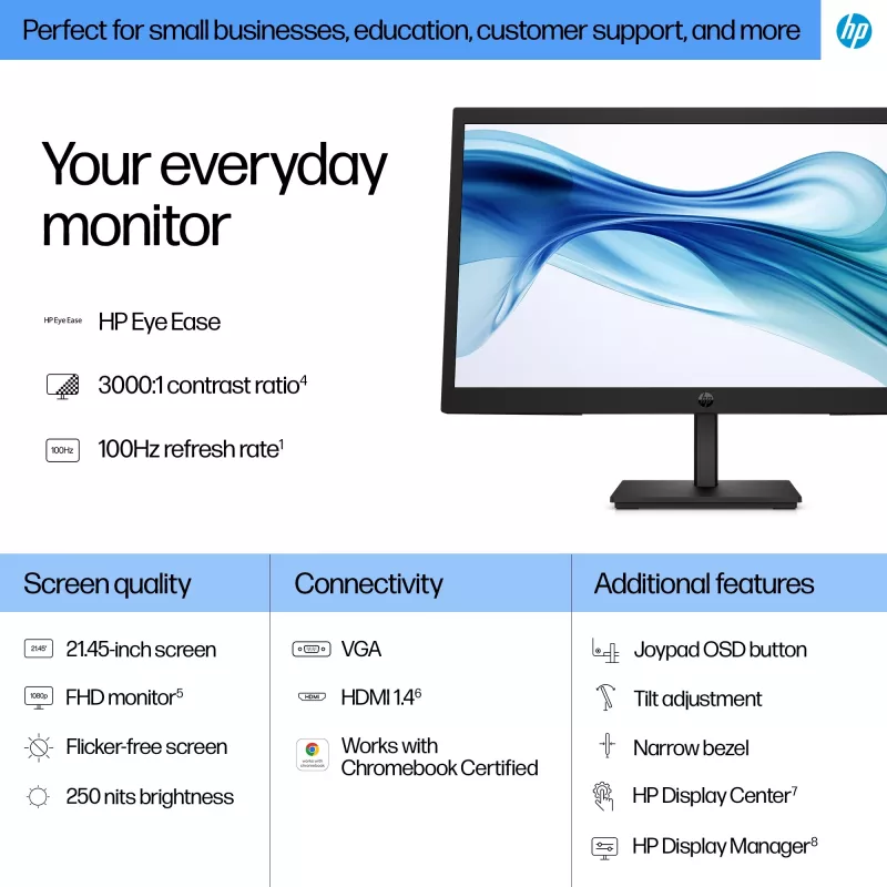 HP Series 3 Pro 21.45 col. FHD monitorius - 322pv, 54,5 cm (21,4 col.), 1920 x 1080 pikselių, Full HD, LCD, 5 ms, juodas