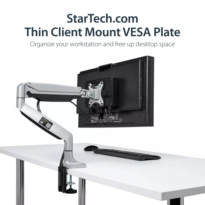 StarTech.com Thin Client Mount - VESA tvirtinimo laikiklis, Monitoriaus stovo CPU laikiklis, Mažas stalinis kompiuteris, 5 kg, 75 x 75, 100 x 100 mm, Juoda, Plastikas, Plienas