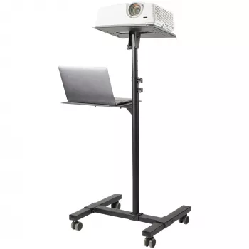 StarTech.com mobilus projektoriaus ir nešiojamojo kompiuterio stovas / vežimėlis – tvirtas nešiojamas projektoriaus stovas (2 lentynos, kiekviena atlaiko iki 10 kg) – reguliuojamo aukščio pristatymų vežimėlis su fiksuojamais ratukais