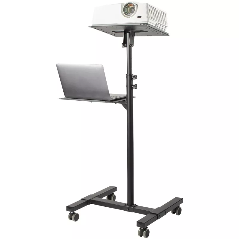 StarTech.com mobilus projektoriaus ir nešiojamojo kompiuterio stovas / vežimėlis – tvirtas nešiojamas projektoriaus stovas (2 lentynos, kiekviena atlaiko iki 10 kg) – reguliuojamo aukščio pristatymų vežimėlis su fiksuojamais ratukais
