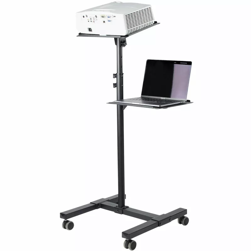 StarTech.com mobilus projektoriaus ir nešiojamojo kompiuterio stovas / vežimėlis – tvirtas nešiojamas projektoriaus stovas (2 lentynos, kiekviena atlaiko iki 10 kg) – reguliuojamo aukščio pristatymų vežimėlis su fiksuojamais ratukais